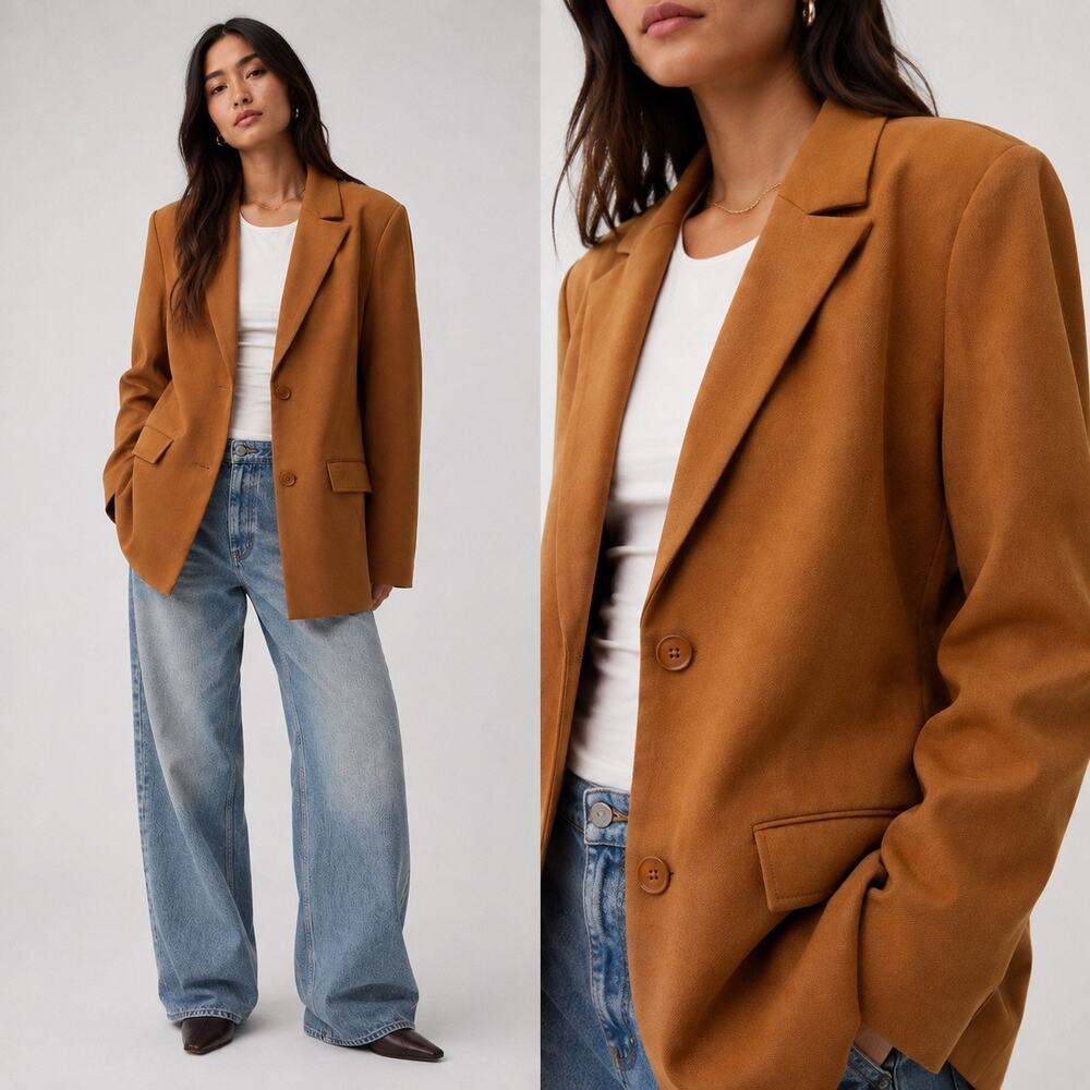 GOOD AMERICAN Burnt Caramel Trench Blazer Tailored Longline Jacket Size 4